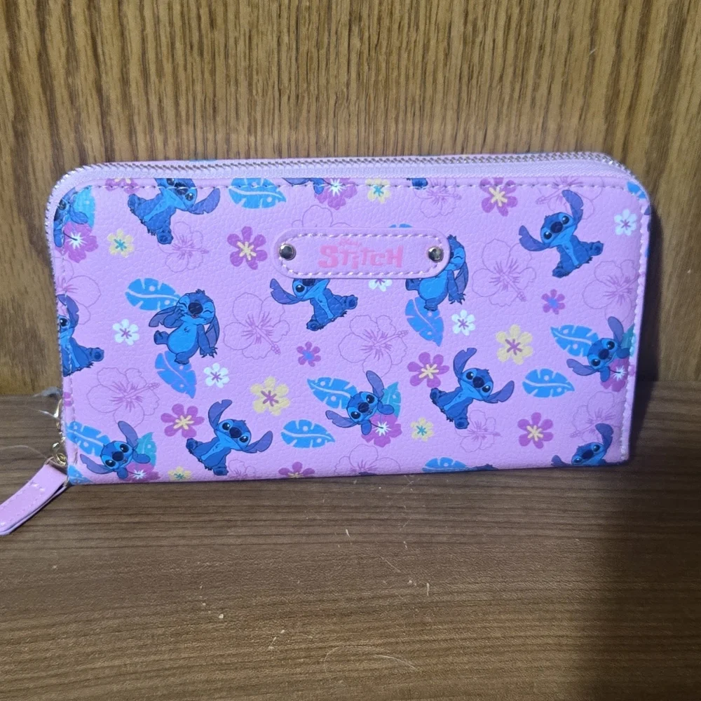 Disney Pink Zip Wallet with Blue Stitch Pattern - Picture 2 of 7